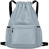 Drawstring Backpack, Waterproof Gym Bag with Water Bottle Pocket