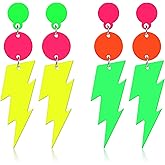 BOHUIZ 2 Pairs 80s Neon Earrings for Women, Retro Lightning Bolt Earrings Acrylic Colorful Drop Dangle Neon Accessories for Women 80's Outfit Glow Party