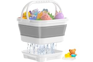 Anivia Foldable-Bath-Toy-Storage-Organizer, Bath Toy Holder with Removable Base, Quick-Drain-Drying Bathtub Toy Storage, Basket Bathroom Shower Toys Holder for Kids (Gray)