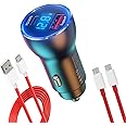 for One Plus Car Charger Super 100W 80W 65W Charge for OnePlus 13 12 13R 12R 11 10 Pro 9 10T 8T 8 7T 7 Open Pad Nord CE 3 4 N20 N100 N300, 25W PD Fast Charger for Samsung iPhone, 2Pack Cable