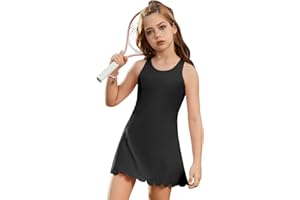 JXSTAR Girls Tennis Dress Sleeveless Pickleball Athletic Dress Golf Outfit with Detachable Built-in Bra & Shorts Pockets