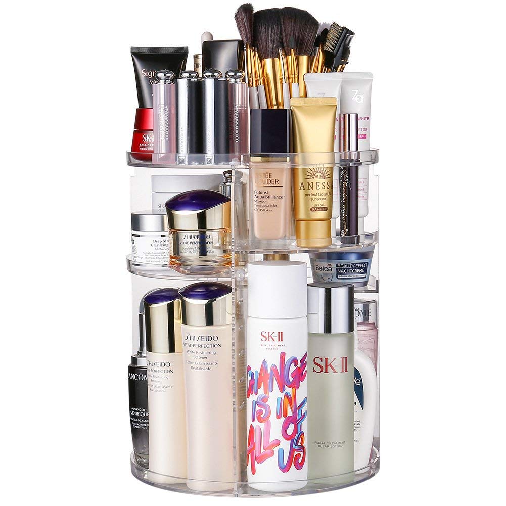 Photo 1 of INOVERA (LABEL Cosmetic Makeup Storage Holder Organizer Adjustable 360 Rotation Box, 23L x 23B x 30H cm. (Transparent)