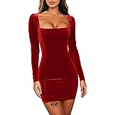 GOBLES Womens Sexy Velvet Long Sleeve Bodycon Elegant Mini Party Dress