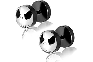 Comfort Zone Studios Black Stainless Steel Two-Tone Jack Skellington Mask Circle Faux Fake Cheater Ear Plugs Gauge, Pair