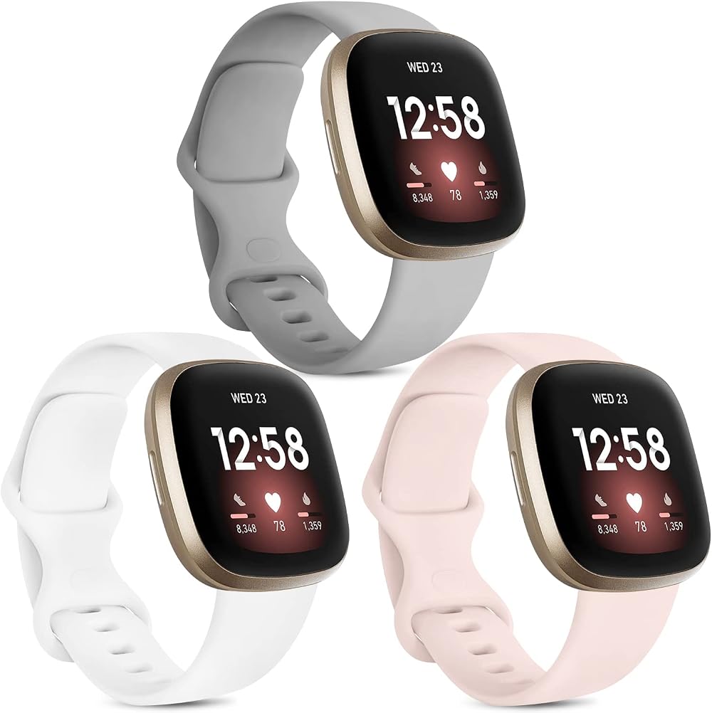 Vancle 3 Pack Strap for Fitbit Versa 3 Sense 4 Large Small Soft Silicone Grey
