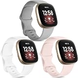 Vancle 3 Pack Strap for Fitbit Versa 3 Sense 4 Large Small Soft Silicone Grey