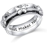 Flying Butterfly Anxiety Relieve Spinner Rings Do What Makes Your Soul Shine Animal Butterflies Fidget Ring Wide Band Oxidized Sterling Silver ADHD Stress Relieving Ring for Women Size 7