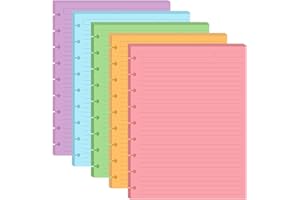 YARIDAR 9-Disc Discbound 5 Colorful Line Paper Pre-punched Happy Planners Inserts, 100Sheets/200Pages Classic Size Line Loose-Leaf Paper, Per Color 20 Sheets, 7" x 9.25"