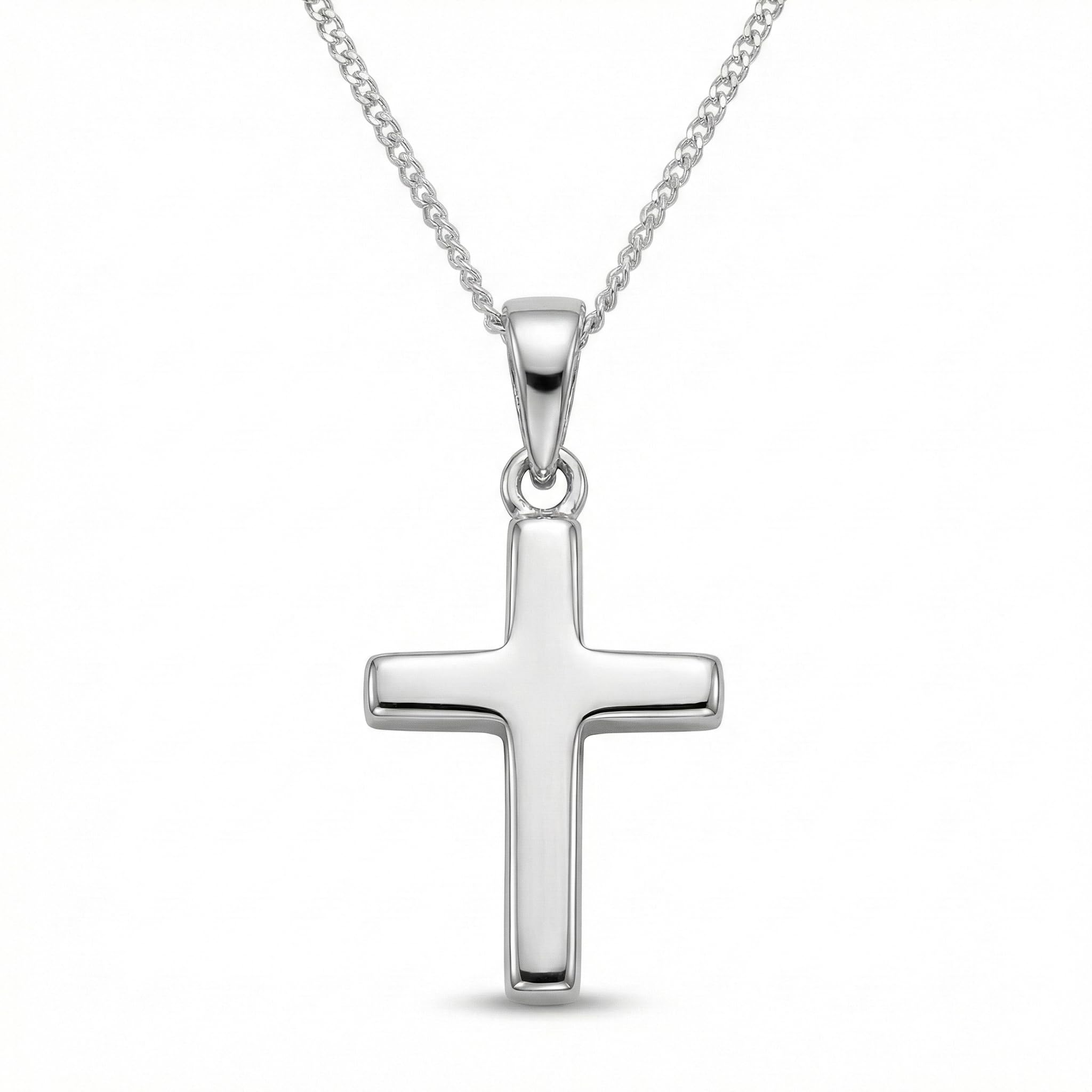Heather Needham Children's Sterling Silver Cross Necklace on 16" Silver chain - Gift Boxed - Size: 11mm x 15mm. 8155/16