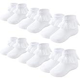 Mini angel Baby Girls Socks Eyelet Ruffle Lace Frilly Dress Socks for Newborn Infant Toddler 3/6 Pairs