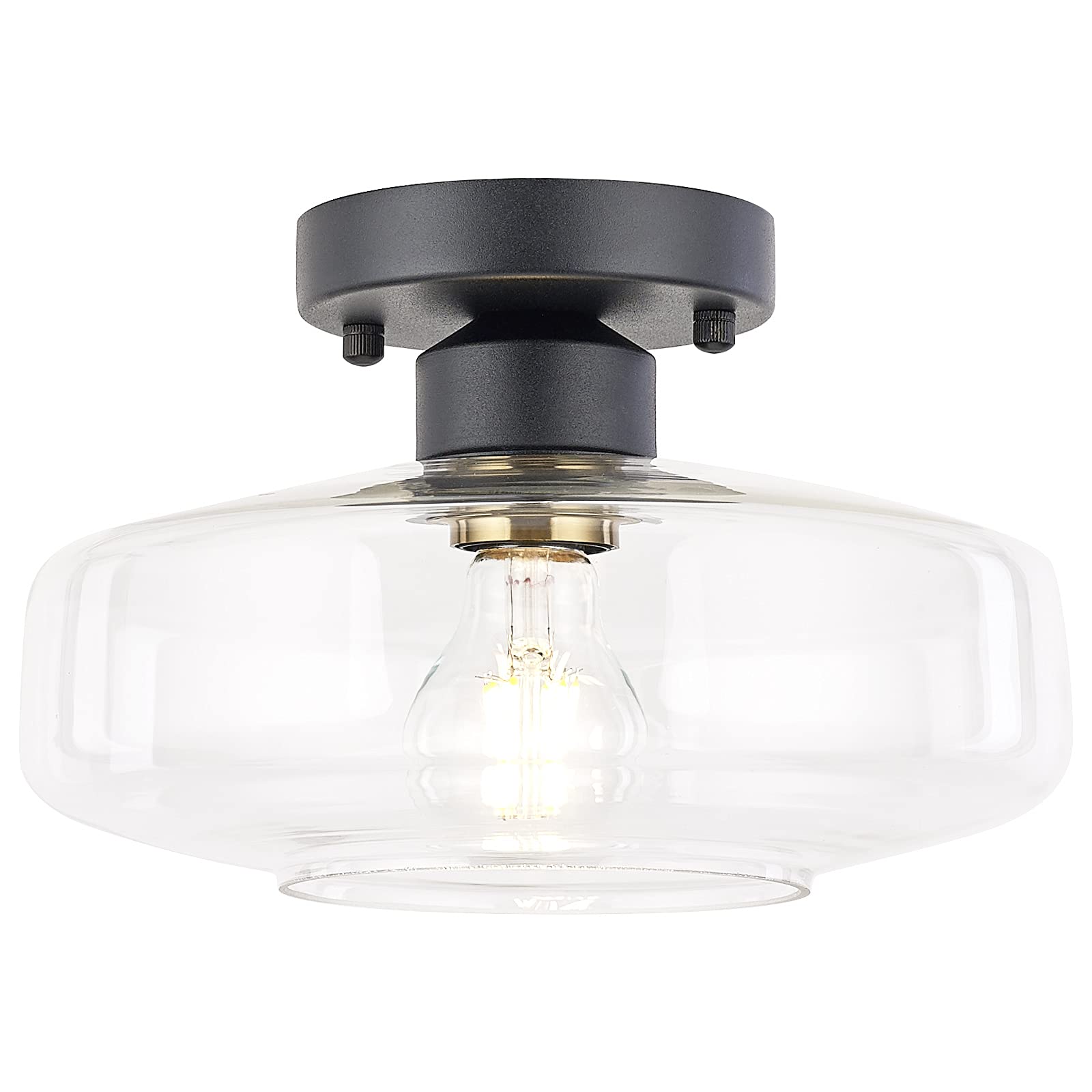 Photo 1 of HUAWIYA Ceiling Light Fixture with Clear Glass Shade,Matte Black Flush Mount Ceiling Light for Hallway, Entryway,Living Room, Bedroom, Bathroom,Closet