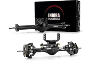 INJORA +7mm Planet Front and Rear Axles with Scale Hydraulic Steering & Double Joint Shafts for 1/18 TRX4M Upgrade(Black)