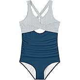 Cuddomper Girl Swimsuit One Piece Cutout Ruched Bathing Suits Adjustable Drawstring Swimwear with Pads Size 9-16