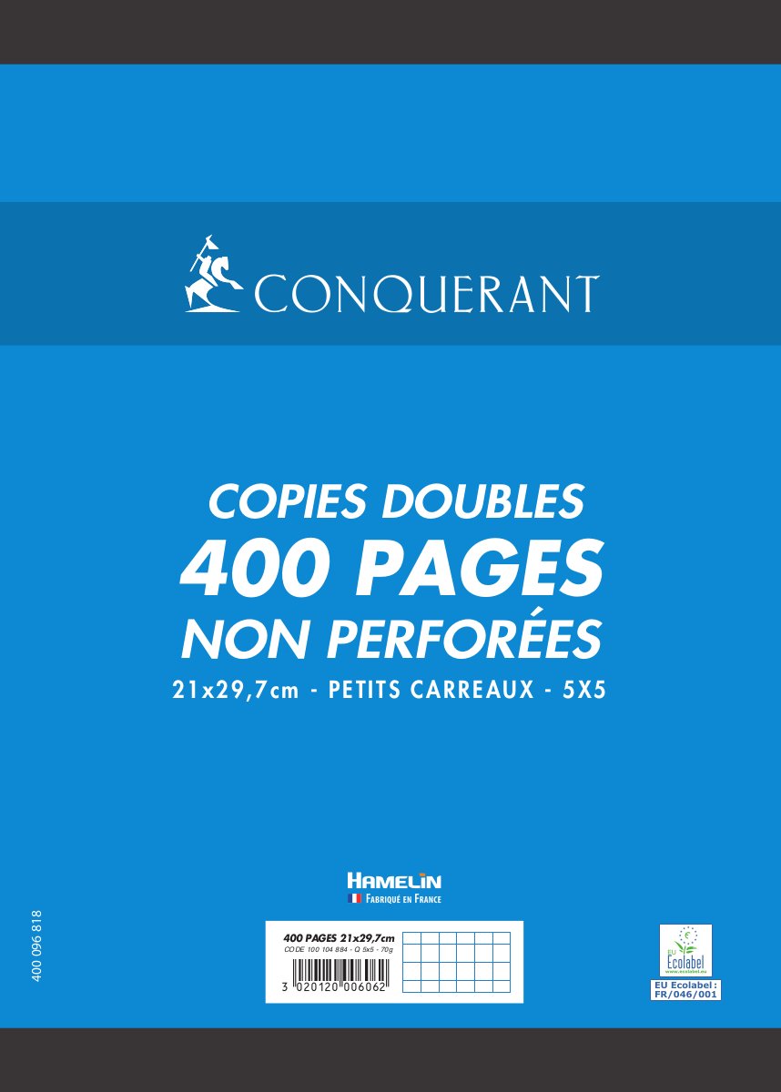 Conquérant - Punched Double Sided Paper A4 Petits Carreaux C. Doubles