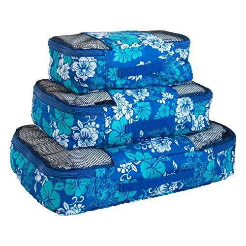 Floral Print Travel Packing Cubes Set, Mesh Bag, Travel Bag (3 Piece), Ideal for Travel and Closet Organizer