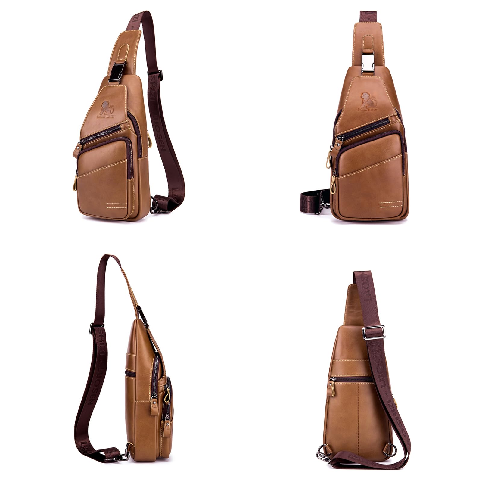 pundarika umhängetasche herren leder tasche herren brusttasche crossbody schultertasche männertasche sling bag-Braun 5