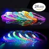 BUDI 24 Pcs Colorful LED Glow Bracelets Light Up Party Favors 2-Dozen Decorations: 12 Bubble Bracelets+12 Beaded Bracelets Flashing Bracelets Toys for Birthday Party Night Games Fun Events