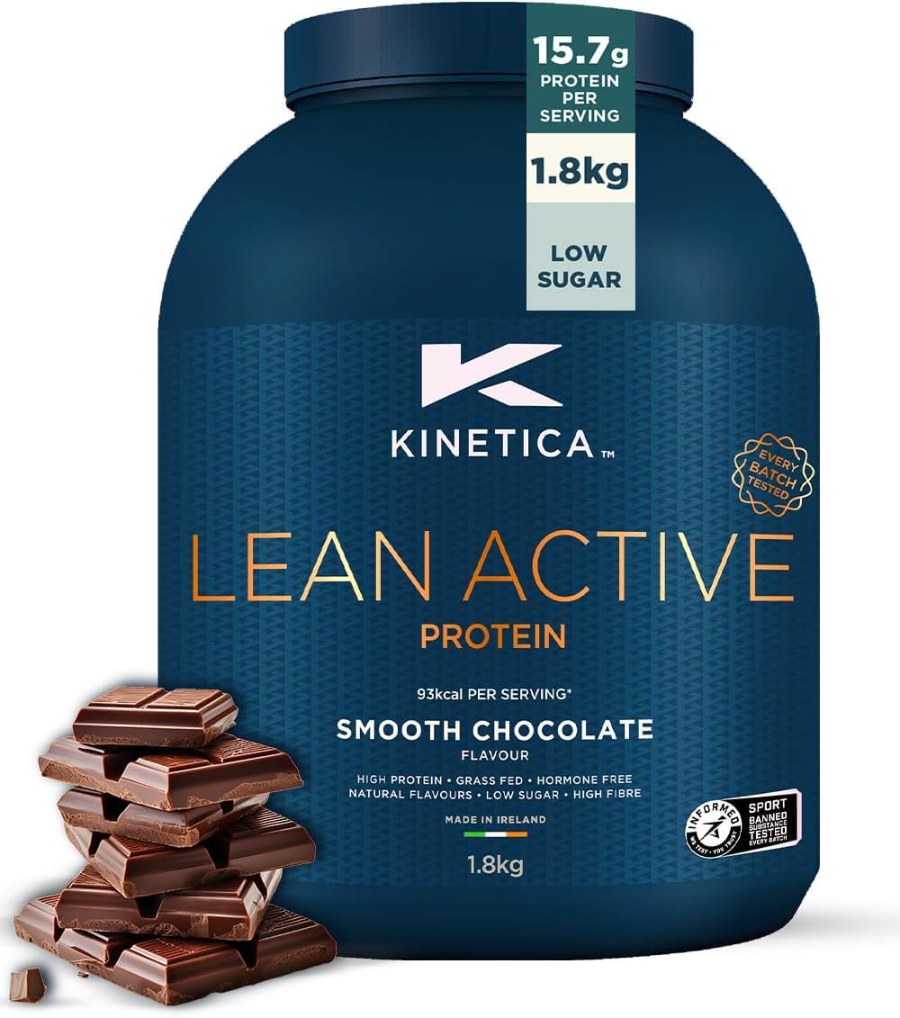 Kinetica Sports Lean Protein Powder - Smooth Chocolate Flavour | 15g Protein/Serve, 72 Servings/1.8Kg Pack | High in Fibre & Protein with Green Tea Extract | Low in Fat & Sugar | Easy Mixability