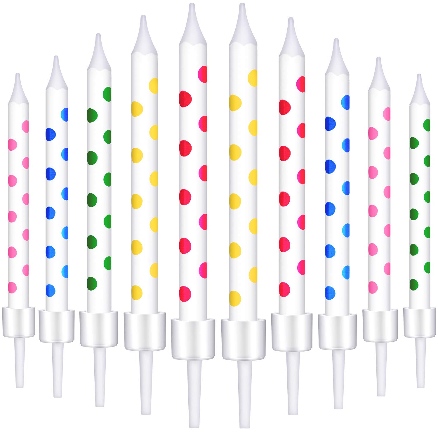 BBTO 50 Pieces Birthday Candles Dot Cake Candles Short Thin Cupcake Candles Cake Topper Decorations in Holders for Birthday Wedding Party Supplies, 5 Colors