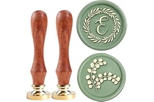 YOLAKIS Initial E Wax Seal Stamp Olive Alphabet E Sealing Stamp and Eucalyptus Wax Stamp Brass Head Decorate Christmas Cards Envelope Gift Wrap Wedding Theme Party Invitation (E)
