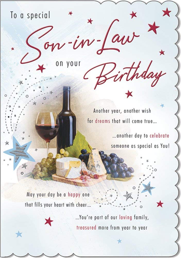 Piccadilly Greetings Traditional Birthday Card Son in Law - 9 x 6 inches,white|grey|black