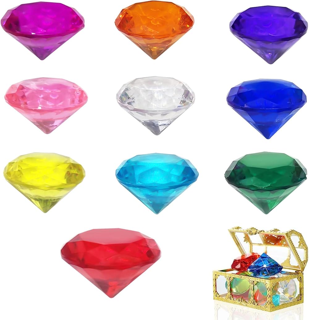 XWCHASA 10Pcs 40mm Acrylic Diamond Gems Large Jewels Pirate Treasure Hunt Decor