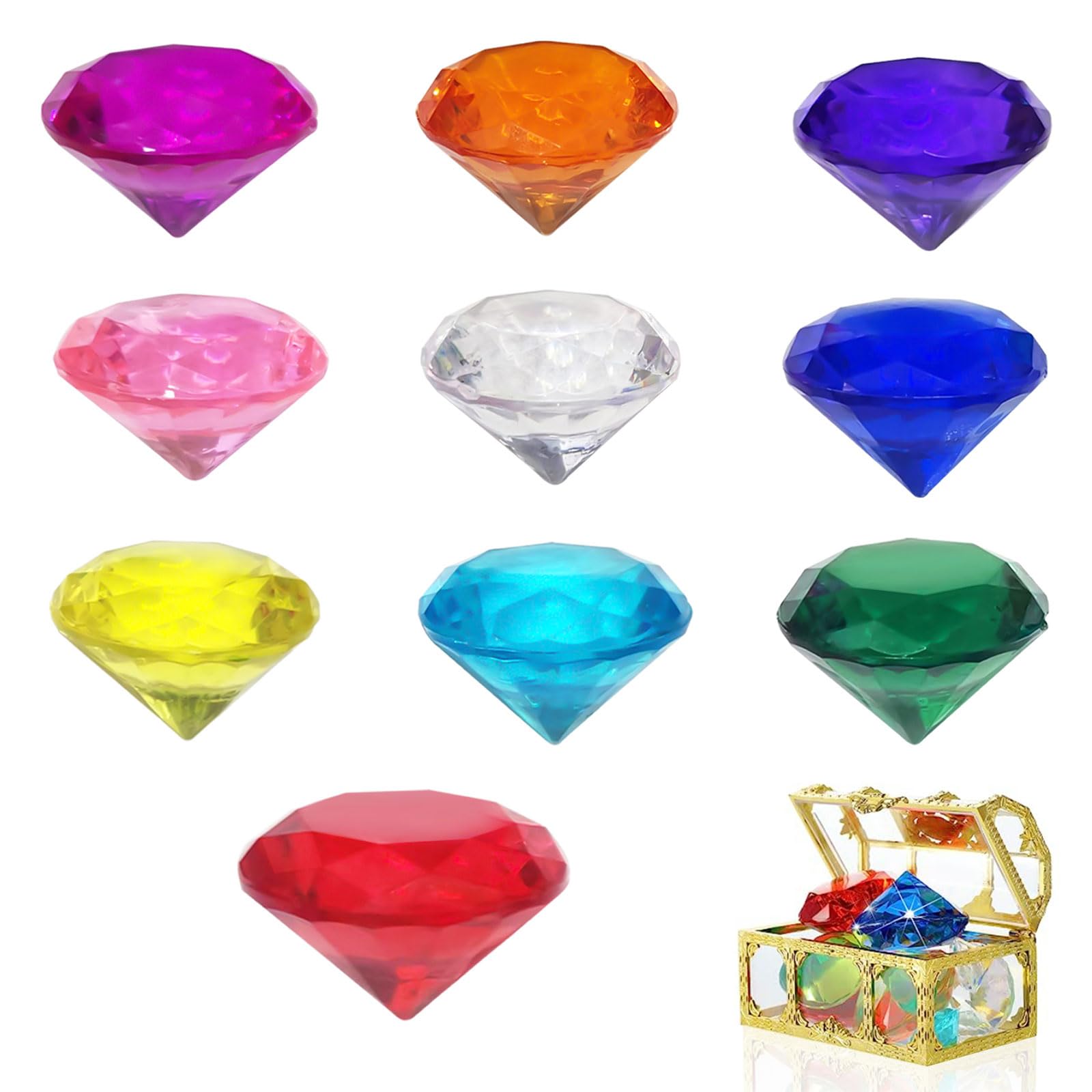 10Pcs 40mm Big Size Kids Diamond Gemstones, Acrylic Diamond Gems Large Jewels, Large Pirate Treasure Chest Hunt Toy Children Gemstones Crystals for Pirate Treasure Hunt Diving Teaching (No Chest)