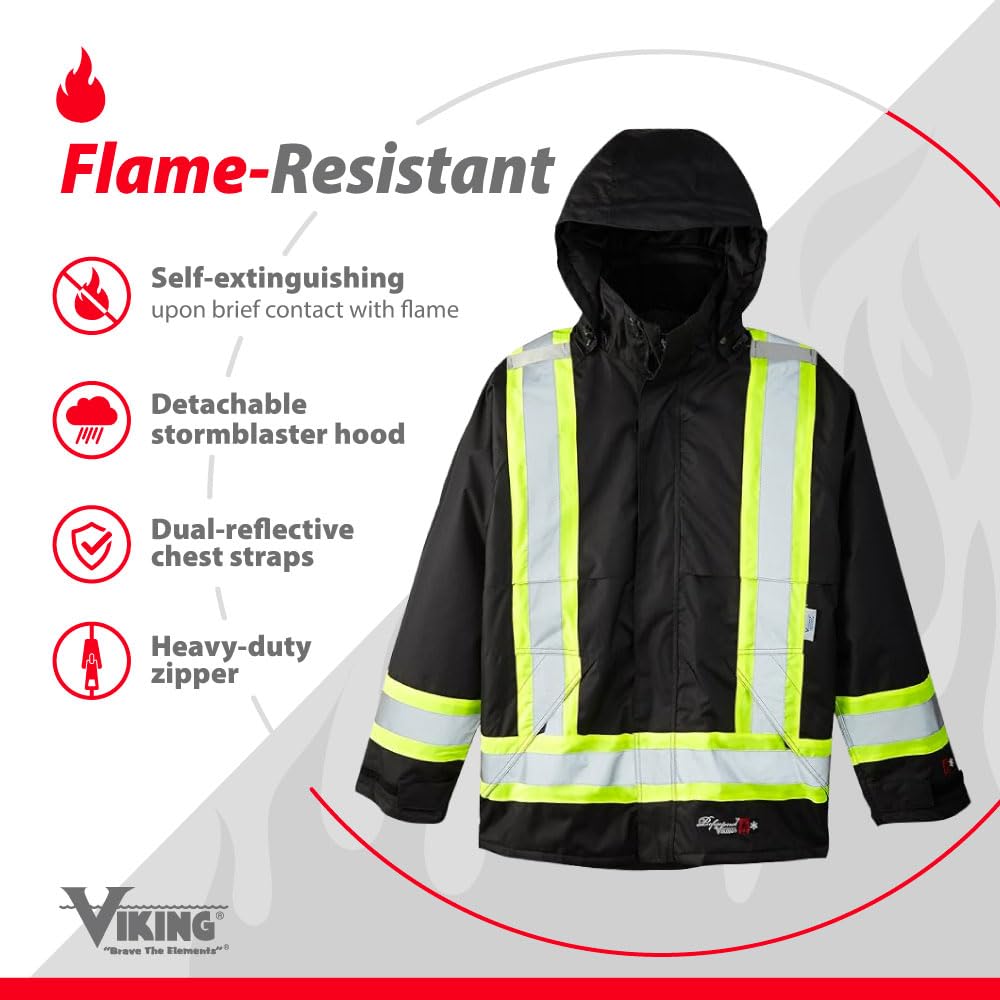Viking Professional Journeyman 300D Rip-Stop Fire Retardant Reflective Jacket - Fire Resistant Hi Vis Jackets for Men