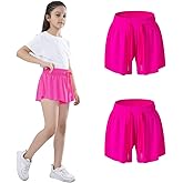 2 Pack Girls Flowy Shorts with Spandex Liner 2-in-1 Butterfly Skirts Teen Girls with Pockets for Sports,Running,Athletic