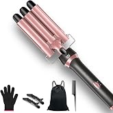 3 Barrel Curling Iron, 1 Inch Ceramic Tourmaline Hair Waver Wand with Adjustable Temperature &amp; Heat Resistant Glove Fast Heating Three Barrels Hair Waver for Tight Curls,Spiral Waves on Short or Long