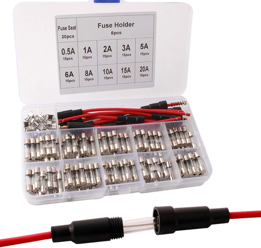 QitinDasen 150Pcs Professional 5 X 20mm Car Glass Tube Fuses Set including 20Pcs Fuse Seat and 5Pcs Inline Screw Type Holder