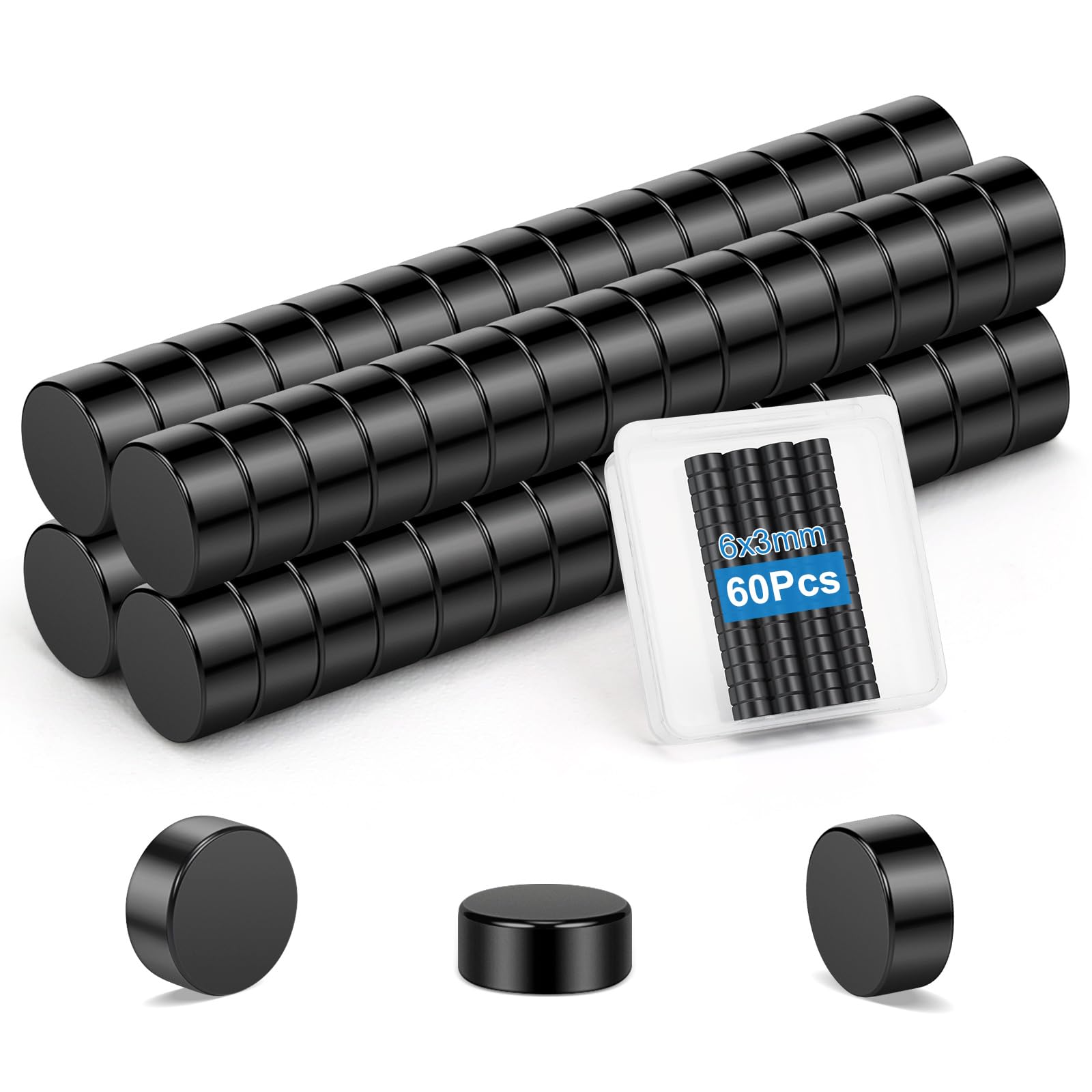 Wzone 60PCS Small Magnets for Crafts, 6x3 mm Office Magnets Strong Small Round Magnets for Office Whiteboard Crafts Photos Tools DIY