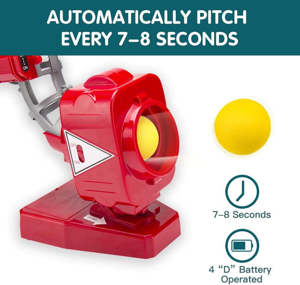 OMNISAFE 2 in 1 Baseball and Tennis Pitching Machine, Automatic Pitcher Play Set, Outdoor Training Sport Games for Kids Boys & Girls (Red): Toys & Games