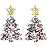 Acrylic Christmas Tree Earrings for Women Colorful Green Christmas Tree Dangle Drop Earrings Cute Xmas Pentagram Earrings Sparkling Rhinestone Xmas Tree Earrings Lightweight Christma Holiday Winter Party Jewelry