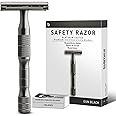 Gray Black Double Edge Safety Razor, Single Blade Razors for Men and Women, with 10 Stainless Steel Safety Razor Blades, Reusable, Eco-friendly, Smooth and Close Shaving, Plastic Free
