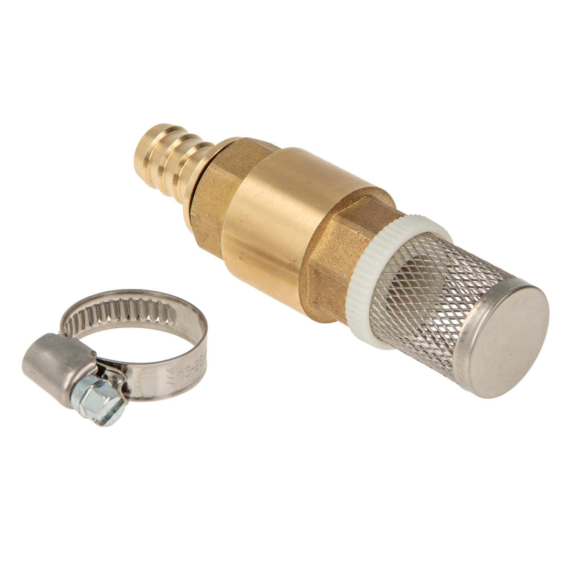 tecuro Suction Filter Set 1 1/2 (6/4) Inch Brass, Foot Valve with Check Valve and Suction Basket, Hose Nozzle and Hose Clamp, 2761121
