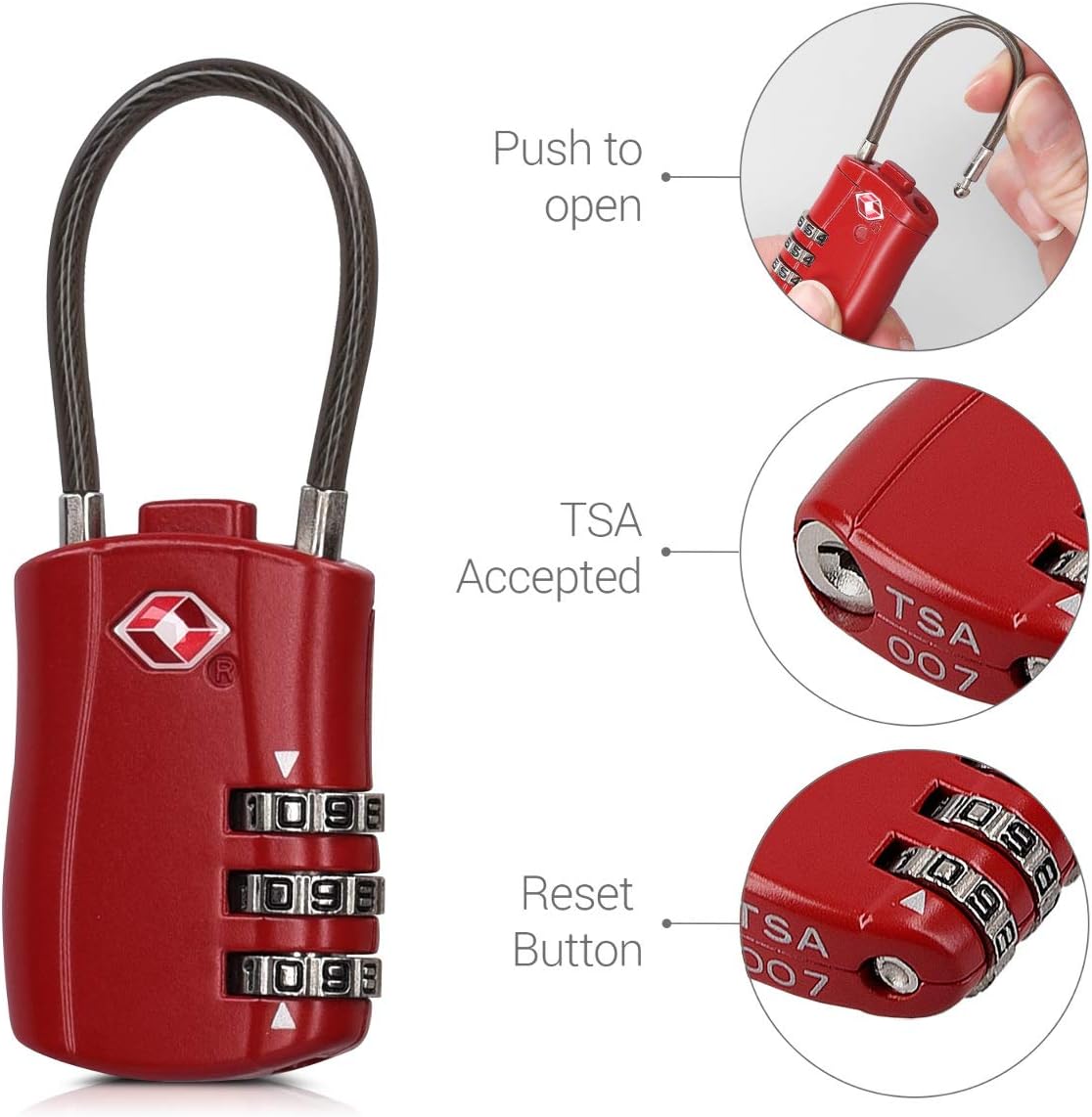 TSA Accepted Cable Suitcase Bag Lock for Travel Set of 2 TSA Lock 3