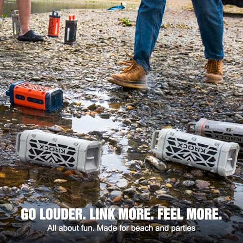 KROCX TRAVOR Magnetic Bluetooth Speaker, 45W Rugged All-Aluminum Build Portable Outdoor Speaker, Deep Bass, IP68 Waterproof, TWS Wireless Speaker for Golf Cart, Camping, Beach (Cloud Dancer Metallic)
