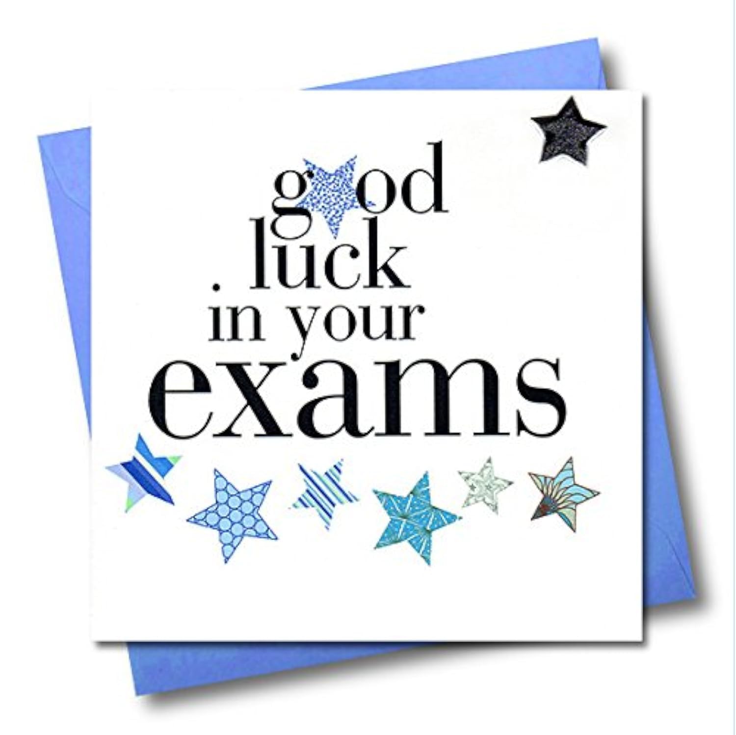 Claire Giles Greeting Cards, Exam Good Luck Card, Blue Stars, Embellished with a Padded Star
