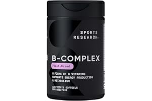 Sports Research® Vitamin B-Complex - Full Spectrum of B Vitamins with Methylated B12 & Folate - Gluten Free · Plant-Based · N