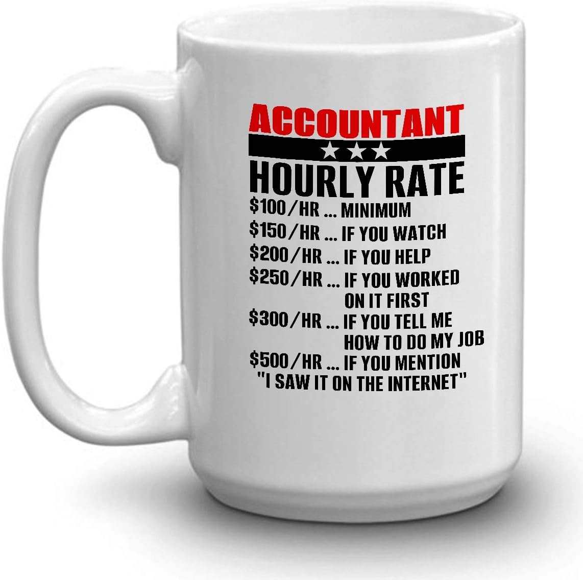 ACCOUNTANT Mug - ACCOUNTANT HOURLY RATE - Funny 15oz Coffee Mugs - Great Humor Gift For Valentines Day, Birthday