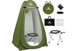 Huskfirm Portable Toilet Kit for Adults, Pop Up Privacy Tent with Instant Portable Outdoor Shower, Stainless Steel Camp Toilet Changing Room