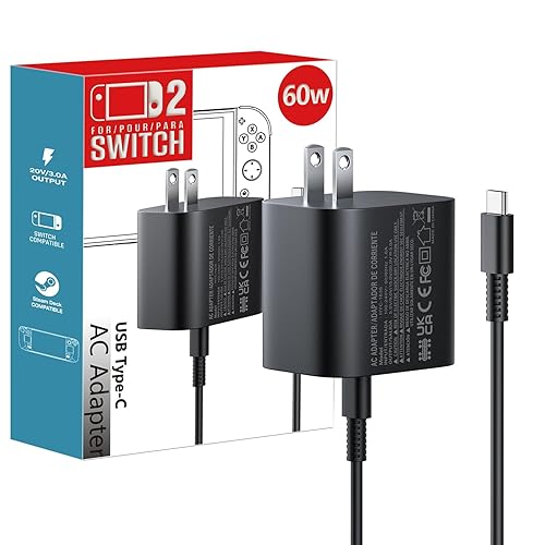 Mosyee 60w Charger for Nintendo Switch 2 Charger Power AC Adapter Fast Charging with 5FT USB C Cord Cable Compatible with Lite, OLED, Steam Deck - Support TV Mode (Nintendo Switch 2) (5FT)