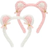 WHAVEL 2 Pcs Bear Ears Headband Cute Bear Headband Hair Accessories for Women (White,Pink)
