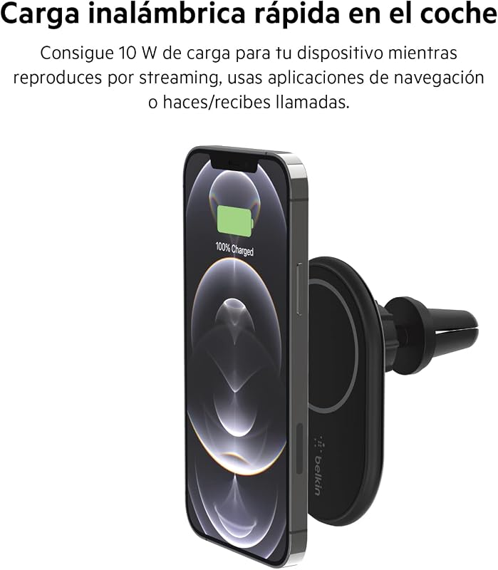 BoostCharge Cargador Magnético para coche con soporte, Compatible con Smartphones con MagSafe, la serie iPhone 17, iPhone Air, iPhone 16, Pixelsnap (cable incluidos)
