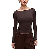CRZ YOGA Softembrace Boat Neck Long Sleeve Shirts for Women - Casual Going Out Tops Soft Stretchy Fitted Fall T-Shirts