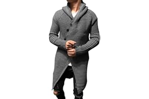 Esobo Mens Long Hooded Cardigan Button Up Knit Sweater Long Sleeve Cardigan Sweaters with Pockets