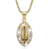 CLOORDE Football Necklace for Men Women Gold American Football Pendant Necklace Sparkly Full Rhinestone Rugby Neck-lace Punk Rock Clubs Sports Neck Jewelry Accessories Gifts