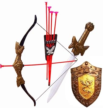 HALO NATION Bahubali Warrior Set - Knights Fancy Dress Kids Cosplay - Kings Sword, Sheild, Bow & 3 Arrows