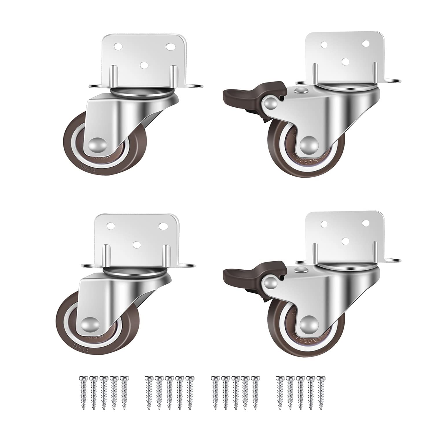 GEOCANG Small Castors with Brake - 4 Pack, 32 mm, L Mounting Plate for Furniture, Flower Stands, Cribs